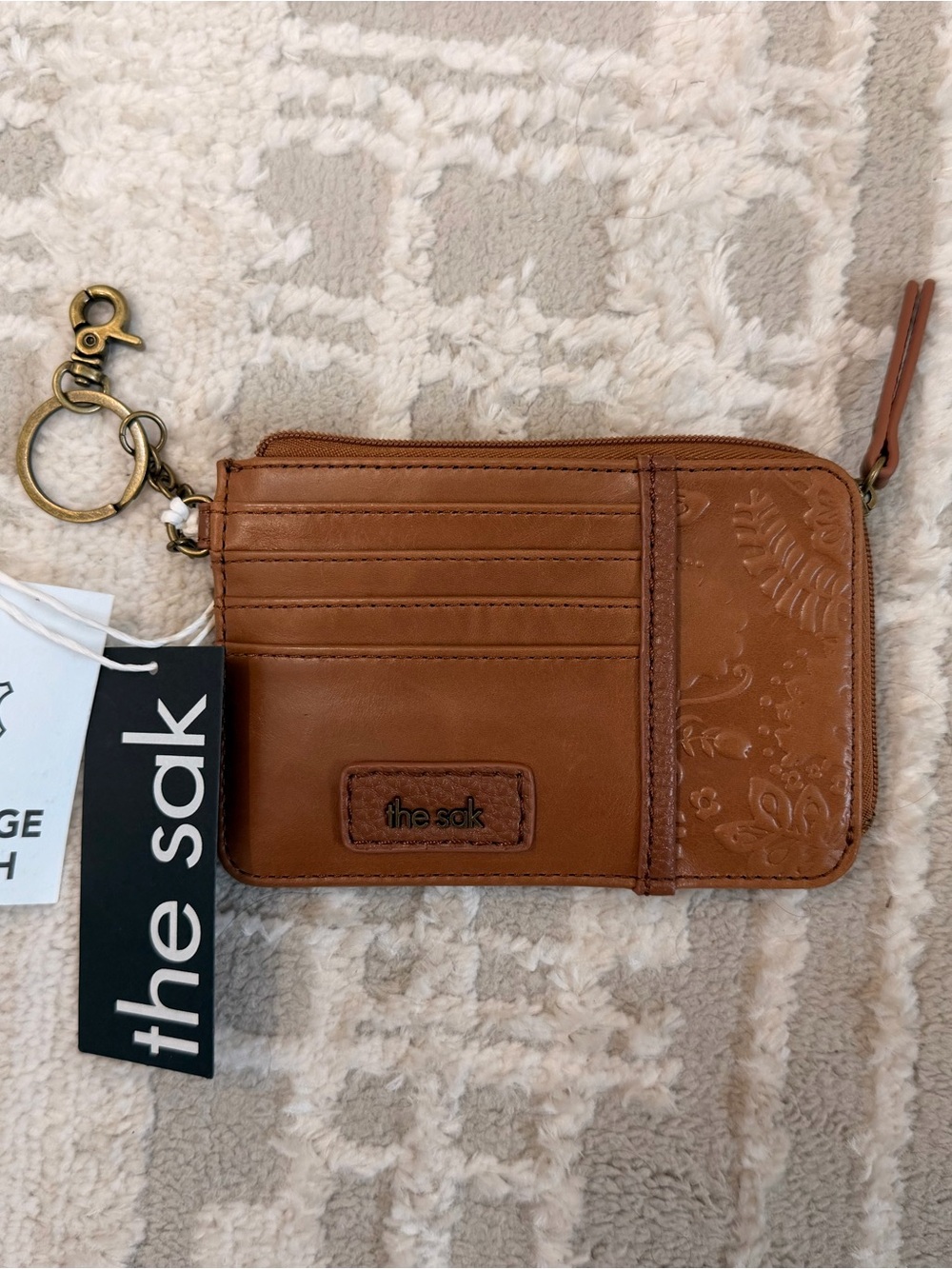 the sak Brown Leather Card & Key Holder with Embossed Detail
